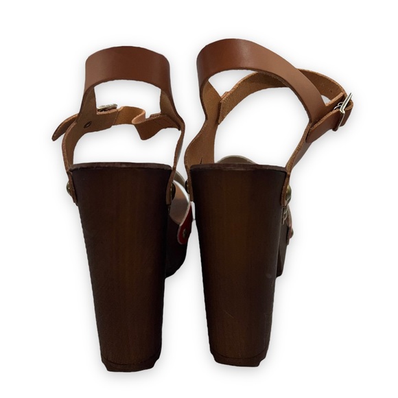 NEW Primadonna Collection Red/Brown Leather Wooden Clog Platforms Women Size 40 - Picture 3 of 9